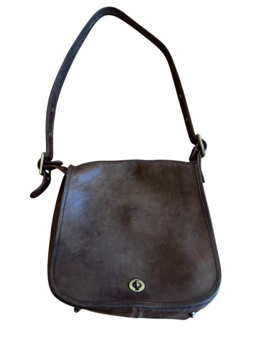 Vintage Coach Stewardess Dark Brown Leather Satchel Purse Bag